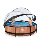 Piscine EXIT Wood ø300x76cm avec pompe filtrante et dôme - marron