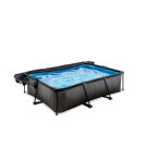 Piscine EXIT Black Wood 220x150x65cm avec pompe filtrante et dôme et voile d'ombrage - noir
