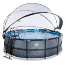 Piscine EXIT Stone ø427x122cm avec pompe filtrante à sable et dôme et pompe à chaleur - grise