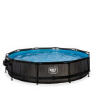 Piscine EXIT Black Wood ø360x76cm avec pompe filtrante et dôme et voile d'ombrage - noir