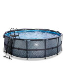 Piscine EXIT Stone ø427x122cm avec pompe filtrante à sable et dôme - grise