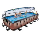 Piscine EXIT Wood 540x250x100cm avec pompe filtrante &agrave; sable et d&ocirc;me - marron
