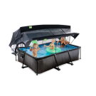 Piscine EXIT Black Wood 220x150x65cm avec pompe filtrante et d&ocirc;me et voile d'ombrage - noir