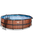 Piscine EXIT Wood &oslash;488x122cm avec pompe filtrante &agrave; sable et d&ocirc;me - marron