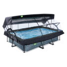 Piscine EXIT Stone 300x200x65cm avec pompe filtrante et d&ocirc;me et voile d'ombrage - grise