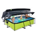 Piscine EXIT Lime 300x200x65cm avec pompe filtrante et d&ocirc;me et voile d'ombrage - vert