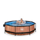 Piscine EXIT Wood ø300x76cm avec pompe filtrante et dôme et voile d'ombrage - marron