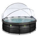 Piscine EXIT Black Leather ø427x122cm avec pompe filtrante à sable et dôme - noir