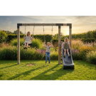 EXIT Linea Robust 110 Balançoire en bois avec toboggan et anneaux de gymnastique