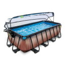 Piscine EXIT Wood 400x200x100cm avec pompe filtrante &agrave; sable et d&ocirc;me et pompe &agrave; chaleur - marron