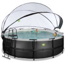Piscine EXIT Black Leather ø450x122cm avec pompe filtrante à sable et dôme - noir
