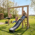 EXIT Linea Massiv 140 Balançoire en bois avec toboggan et anneaux de gymnastique