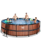 Piscine EXIT Wood ø488x122cm avec pompe filtrante à sable - marron