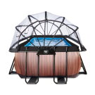 Piscine EXIT Wood 400x200x122cm avec pompe filtrante &agrave; sable et d&ocirc;me et pompe &agrave; chaleur - marron