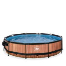 Piscine EXIT Wood &oslash;360x76cm avec pompe filtrante et d&ocirc;me et voile d'ombrage - marron