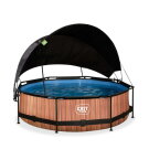 Piscine EXIT Wood &oslash;300x76cm avec pompe filtrante et voile d'ombrage - marron