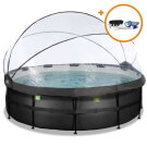 Piscine EXIT Black Leather &oslash;450x122cm avec pompe filtrante &agrave; sable et d&ocirc;me et kit d'accessoires - noir