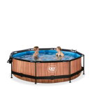 Piscine EXIT Wood ø300x76cm avec pompe filtrante et dôme - marron