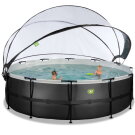 Piscine EXIT Black Leather &oslash;488x122cm avec pompe filtrante &agrave; sable et d&ocirc;me et pompe &agrave; chaleur - noir