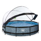 Piscine EXIT Stone &oslash;360x76cm avec pompe filtrante et d&ocirc;me - grise