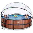 Piscine EXIT Wood &oslash;450x122cm avec pompe filtrante &agrave; sable et d&ocirc;me - marron