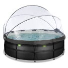 Piscine EXIT Black Leather ø427x122cm avec pompe filtrante à sable et dôme - noir