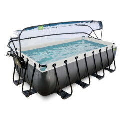 Piscine EXIT Black Leather 400x200x100cm avec pompe filtrante à sable et dôme - noir