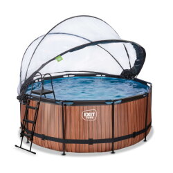 Piscine EXIT Wood &oslash;360x122cm avec pompe filtrante &agrave; sable et d&ocirc;me - marron