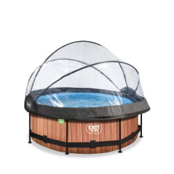 Piscine EXIT Wood ø244x76cm avec pompe filtrante et dôme - marron