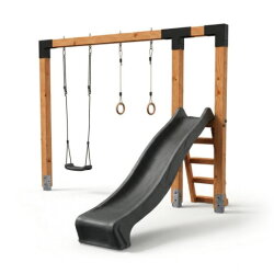 EXIT Linea Robust 110 Balan&ccedil;oire en bois avec toboggan et anneaux de gymnastique