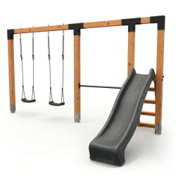 EXIT Linea Robust 110 Balan&ccedil;oire double en bois avec barre fixe et toboggan