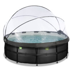 Piscine EXIT Black Leather ø427x122cm avec pompe filtrante à sable et dôme et pompe à chaleur - noir