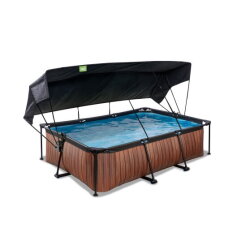 Piscine EXIT Wood 220x150x65cm avec pompe filtrante et voile d'ombrage - marron