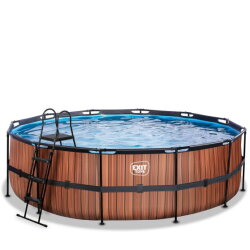 Piscine EXIT Wood &oslash;488x122cm avec pompe filtrante &agrave; sable - marron