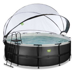 Piscine EXIT Black Leather &oslash;427x122cm avec pompe filtrante &agrave; sable et d&ocirc;me - noir