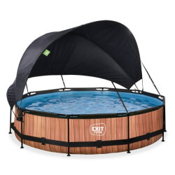 Piscine EXIT Wood ø360x76cm avec pompe filtrante et voile d'ombrage - marron