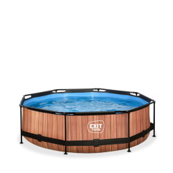 Piscine EXIT Wood &oslash;300x76cm avec pompe filtrante - marron