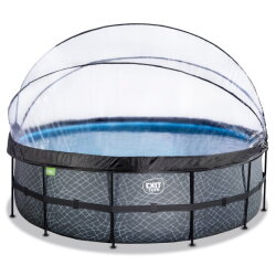 Piscine EXIT Stone ø450x122cm avec pompe filtrante à sable et dôme - grise