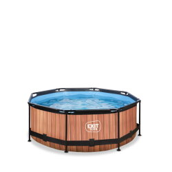 Piscine EXIT Wood ø244x76cm avec pompe filtrante - marron