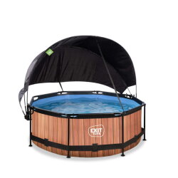 Piscine EXIT Wood &oslash;244x76cm avec pompe filtrante et voile d'ombrage - marron
