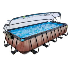 Piscine EXIT Wood 540x250x100cm avec pompe filtrante à sable et dôme et pompe à chaleur - marron