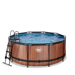 Piscine EXIT Wood &oslash;360x122cm avec pompe filtrante &agrave; sable - marron