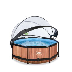 Piscine EXIT Wood &oslash;244x76cm avec pompe filtrante et d&ocirc;me - marron