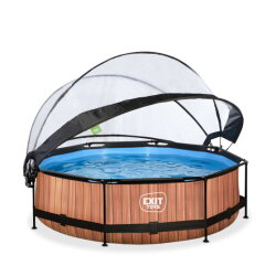 Piscine EXIT Wood &oslash;300x76cm avec pompe filtrante et d&ocirc;me - marron
