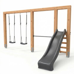 EXIT Linea Massiv 140 Balan&ccedil;oire double en bois avec barre fixe et toboggan
