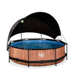 Piscine EXIT Wood &oslash;300x76cm avec pompe filtrante et voile d'ombrage - marron