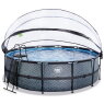 Piscine EXIT Stone ø450x122cm avec pompe filtrante à sable et dôme - grise