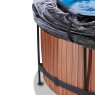 Piscine EXIT Wood ø360x122cm avec pompe filtrante à sable et dôme et pompe à chaleur - marron