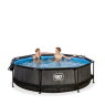 Piscine EXIT Black Wood ø300x76cm avec pompe filtrante et dôme - noir