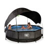 Piscine EXIT Black Wood ø300x76cm avec pompe filtrante et voile d'ombrage - noir